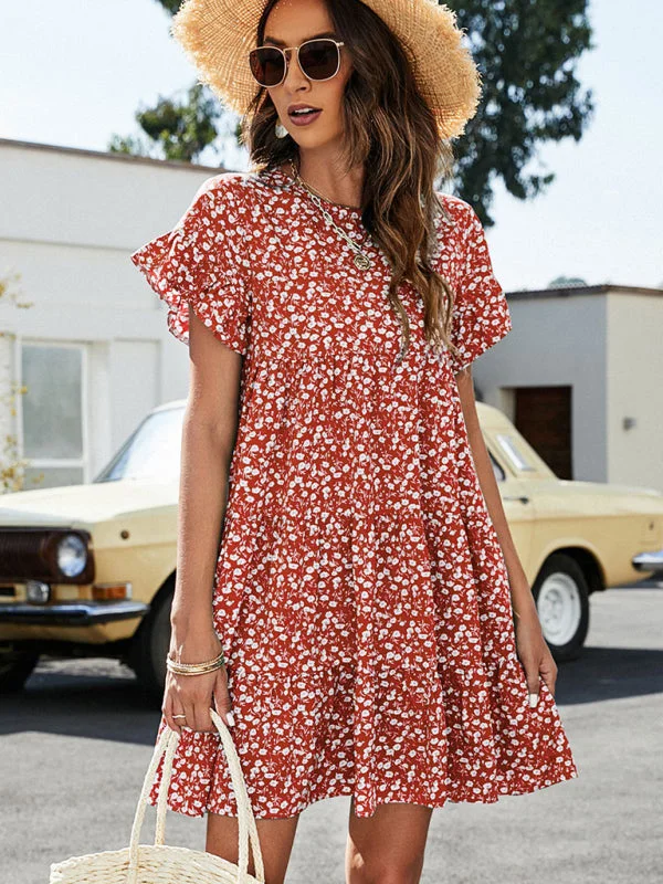 Floral Flounce Sleeves Dress: Retro-Inspired, Tiered Design