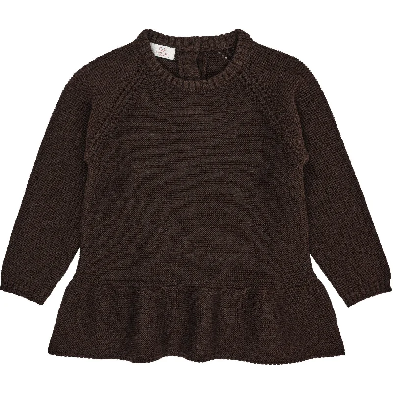 COPENHAGEN COLORS Dk Brown Knitted Pullover W. Frill