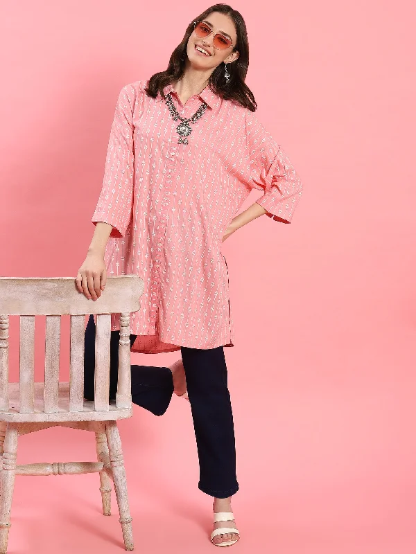 Women Pink Boxy Fit Printed Tunic