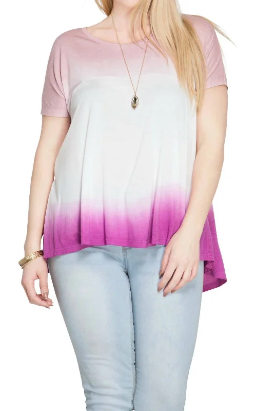 Ombre Short Sleeve Tunic Top - Plus In Magenta