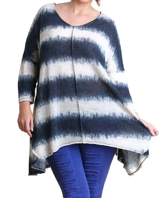 Tie Dye Striped Tunic In Navy