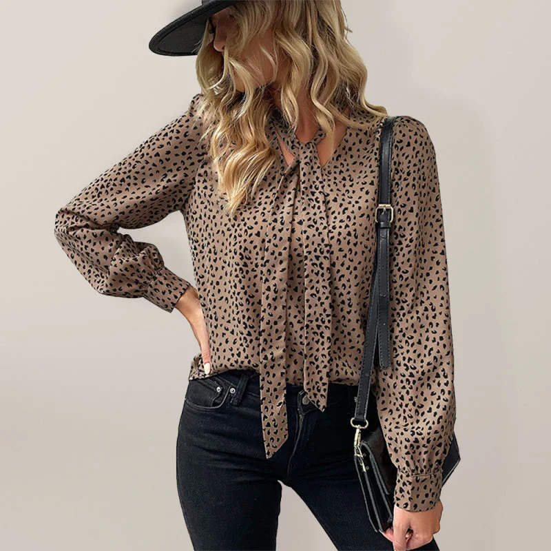 Cheetah Print Tie Tunic Blouse - Women's Top