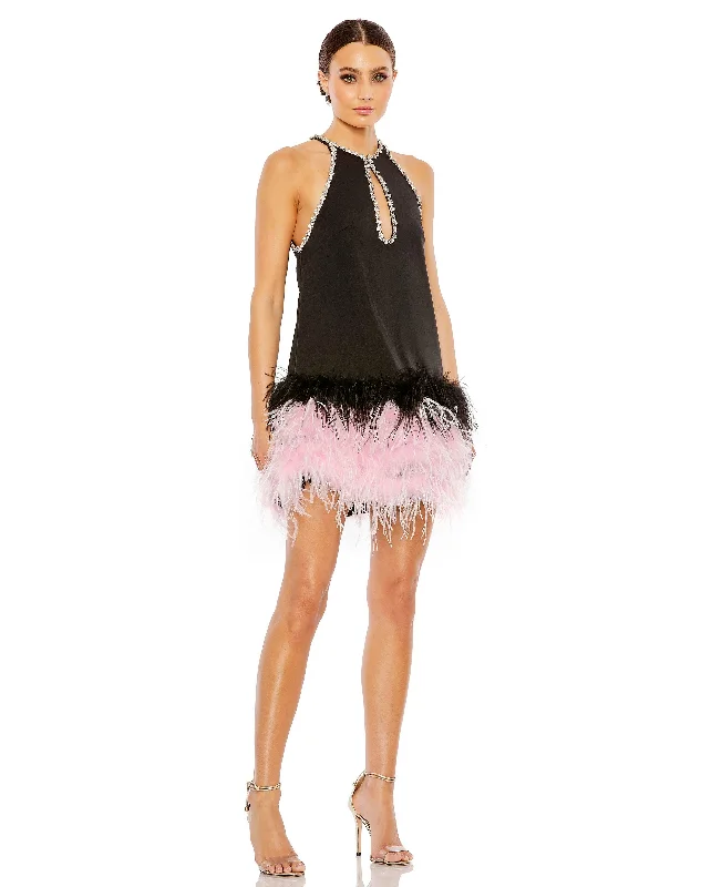 Mac Duggal 11437 Short Feather Skirt Cocktail Dress