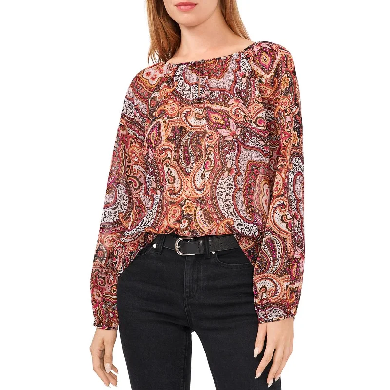 Vince Camuto Womens Printed Keyhole Pullover Top