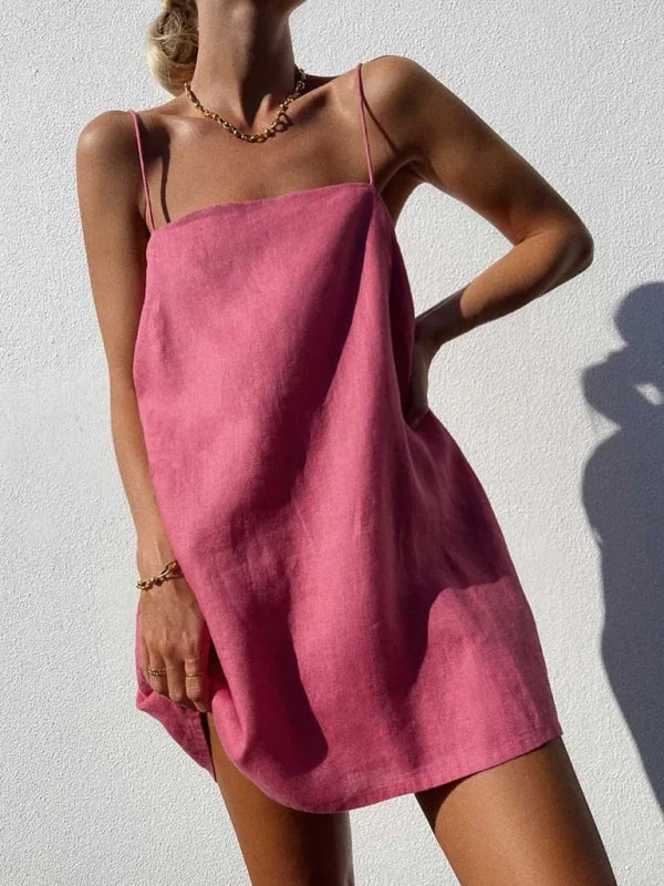 👗💃🏽👀Summer Essential Cotton-Linen Cami Mini Dress - Tunic Sundress👗💃🏽👀