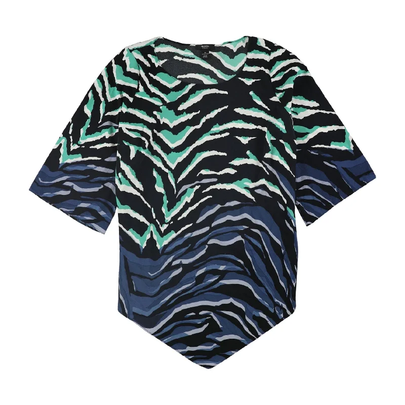 Alfani Womens Zebra Print Tunic Blouse, Blue, 2X