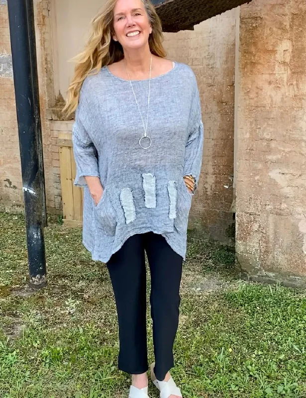 Women's Linen Double Gauze Patch Tunic Top