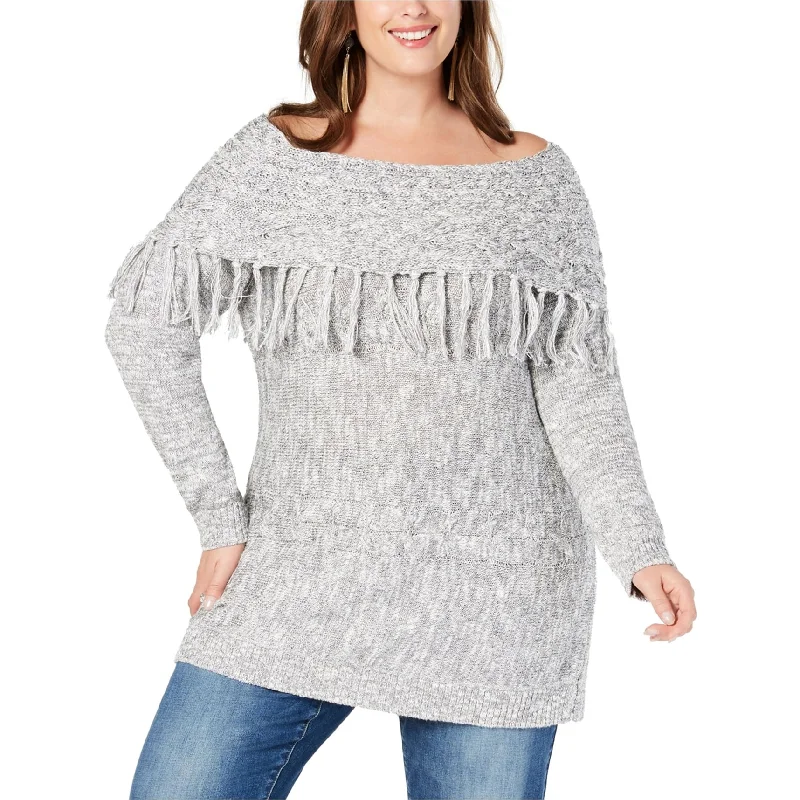 I-N-C Womens Fringed Tunic Sweater