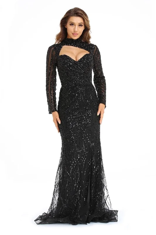 High Couture NR2247 Long Sleeve Formal Beaded Prom Gown