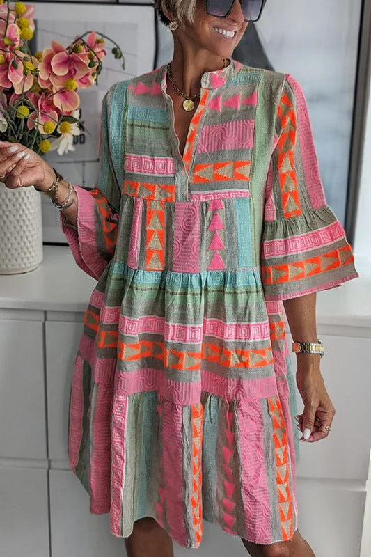 Trendy Aztec V-Neck Tunic Dress