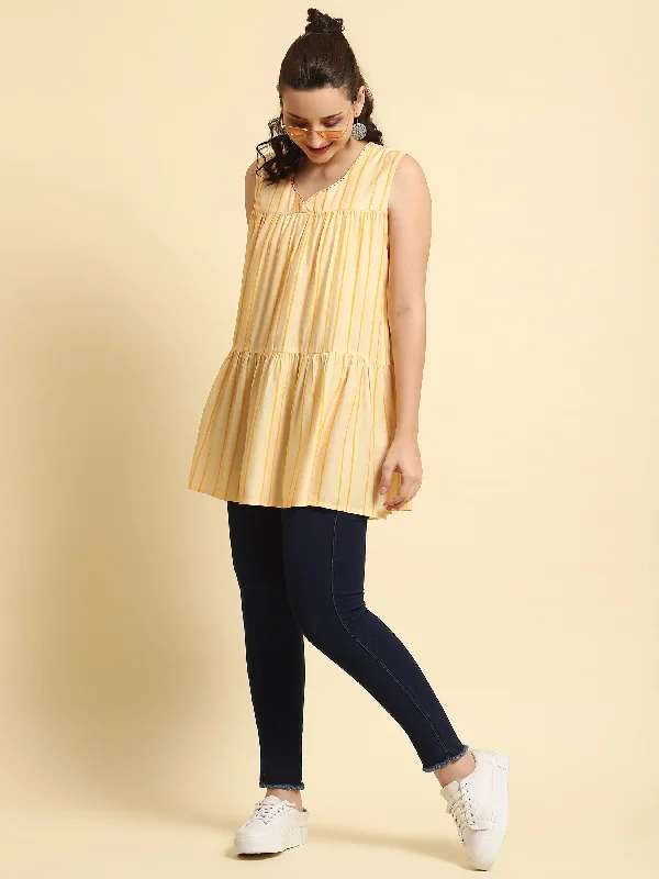 Women Yellow Stripe Printed Tunic