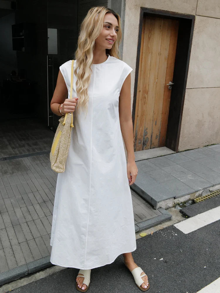 Sleeveless Maxi Dress in Solid Cotton for Summer