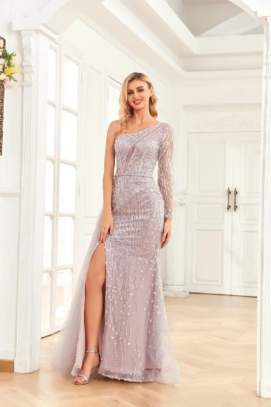 High Couture NR2266 Long One Shoulder Formal Beaded Prom Dress