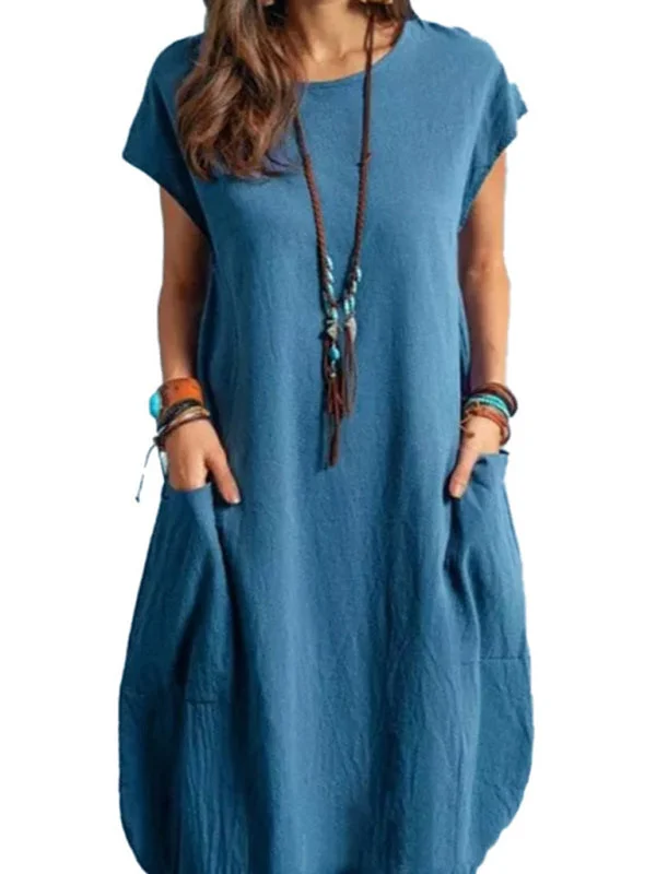 Casual Tunic Midi Dress with Pockets