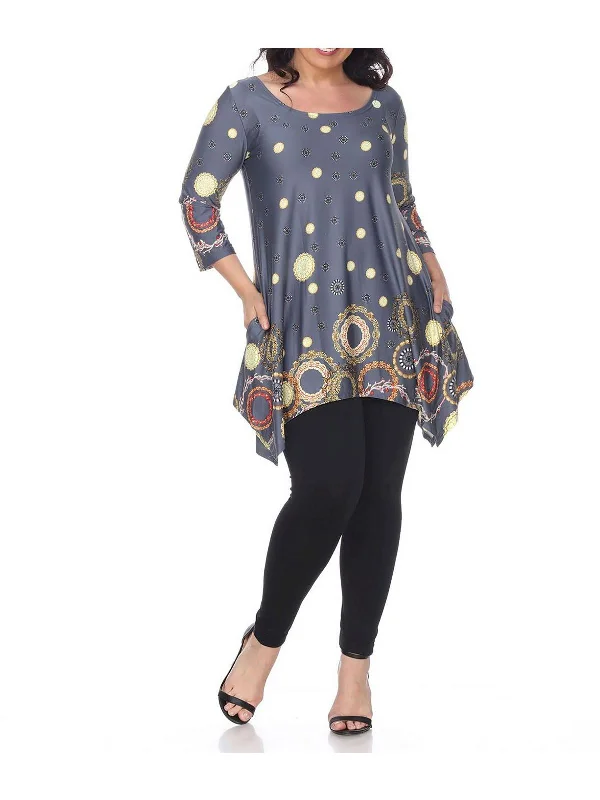 Plus Womens Printed Scoop Neck Tunic Top