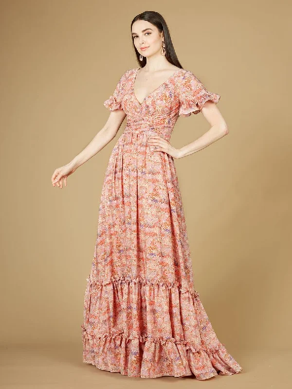 Lara Dresses 29273 Long Short Sleeve Print Gown