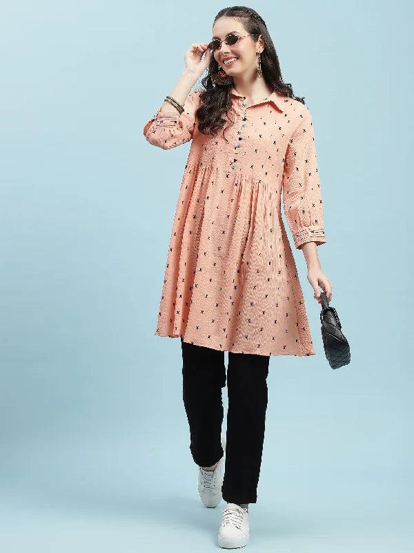 Women Peach Solid Tunic