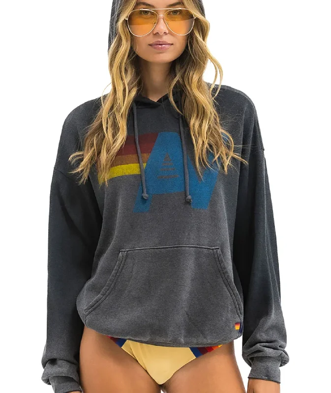 Aviator Nation Women Vintage Logo Relaxed Pullover Hoodie Faded Smoke