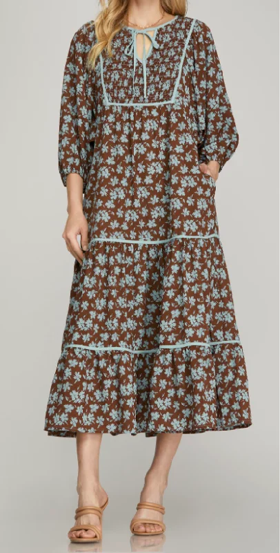 Timeless Grace Dress In Brown & Light Blue ☆ S - L ☆