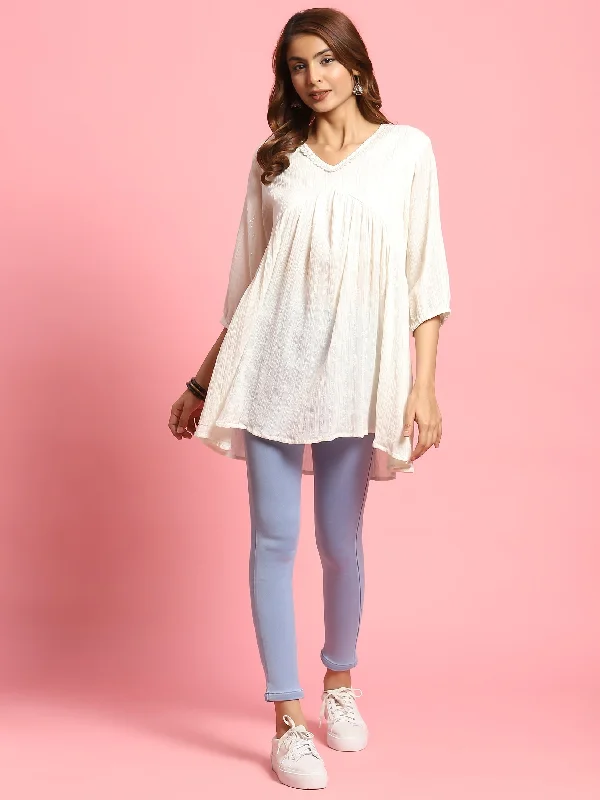 Women White Solid Tunic