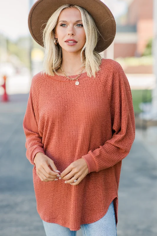 Easy Like Sunday Rust Orange Waffle Tunic