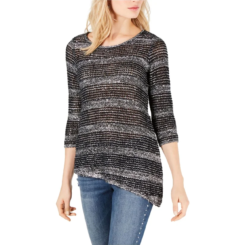 I-N-C Womens Metallic Tunic Sweater, Black, Medium