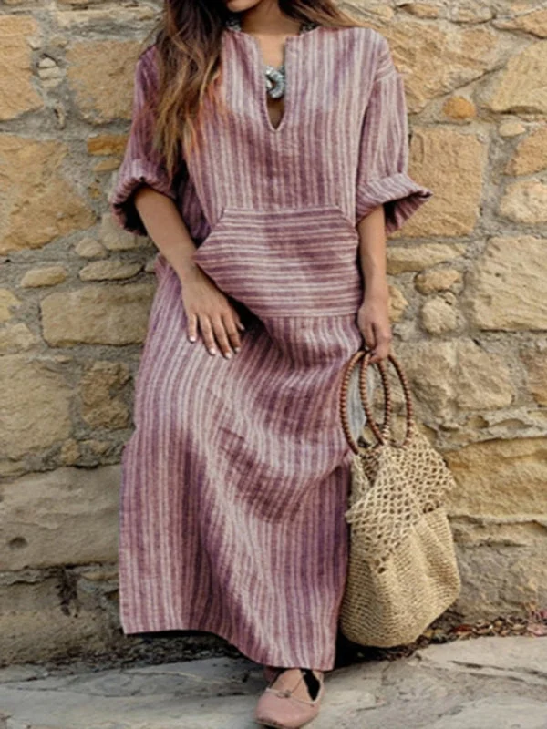 Solid Cotton Yarn-Dyed Striped Tunic Dress