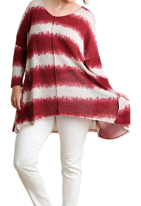 Tie Dye Striped Tunic In Burgundy