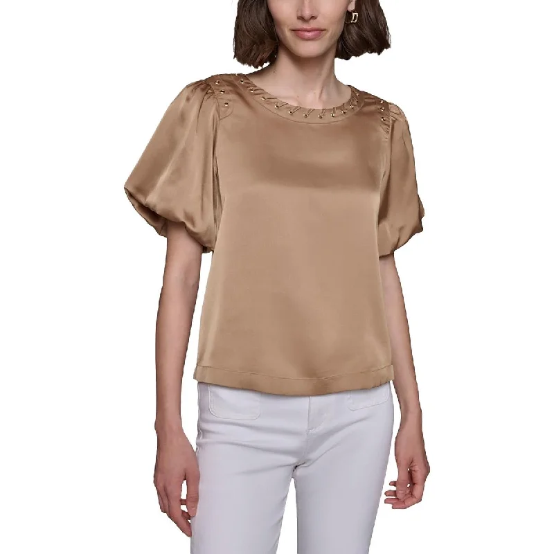 Karl Lagerfeld Paris Womens Shimmer Embellished Pullover Top