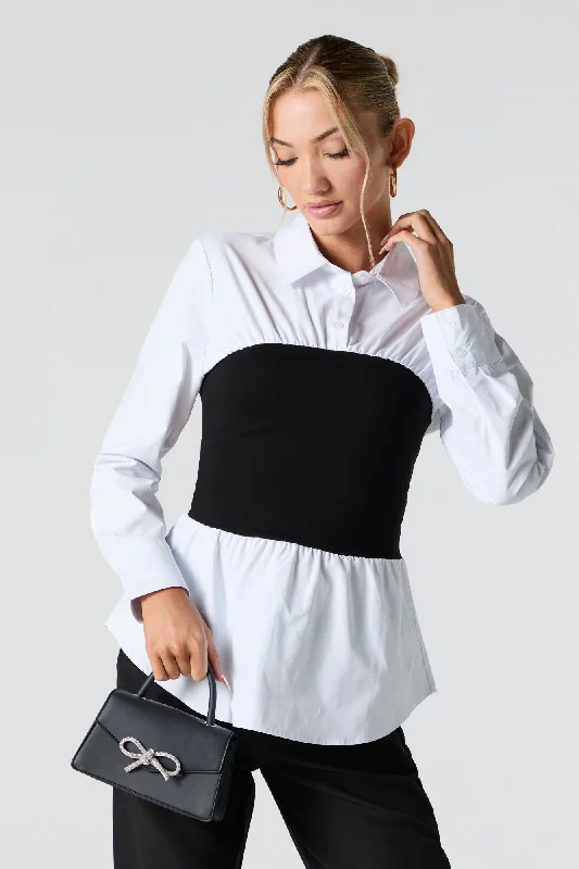 Button-Up Long Sleeve Combo Top