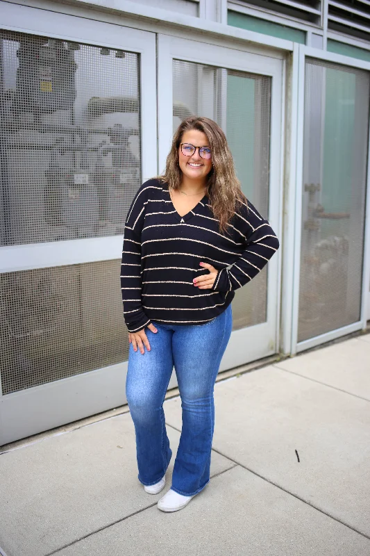 Black and Taupe Stripe Long Sleeve | Boutique Elise | Tori