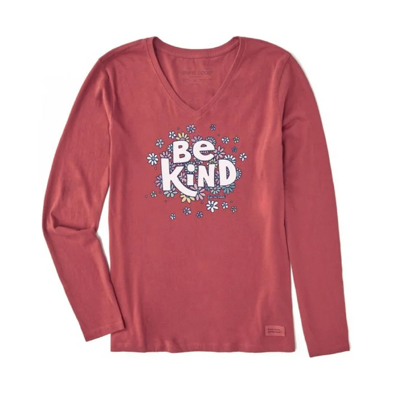 Life Is Good Women's Be Kind Long Sleeve Crusher Lite Vee - Faded Red - ONLINE STORE CREDIT/EXCHANGE ONLY