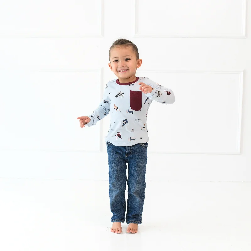 Long Sleeve Toddler Crew Neck Tee in Hockey