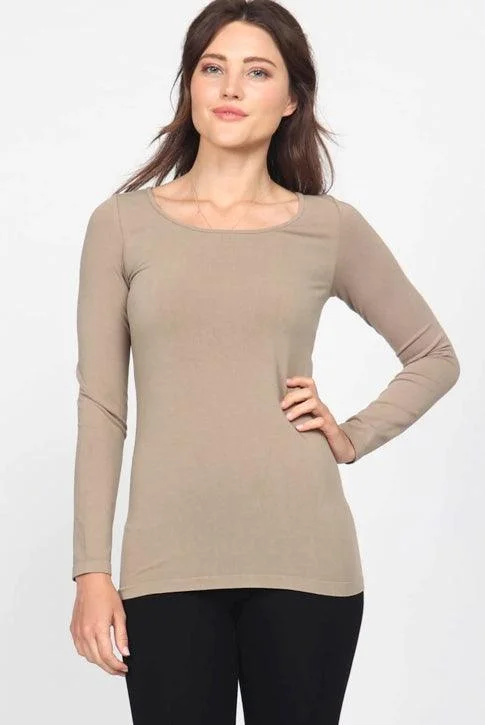 Smokey Taupe Long Sleeve Layering Top - Made in USA