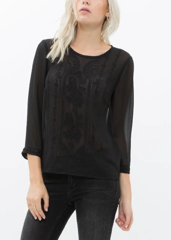 Women's Embossed Long Sleeve Sheer Top