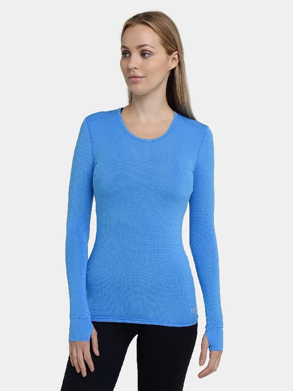 Stamina Long Sleeve Crew Neck Running Top For Women With Thumbholes & Back Zip Pocket