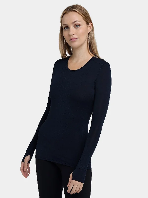 Stamina Long Sleeve Crew Neck Running Top For Women With Thumbholes & Back Zip Pocket