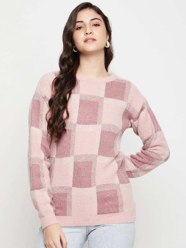 Women's Casual  Peach Round neck Pullover Sweater