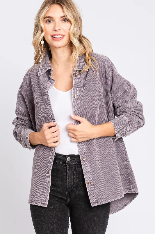 Charcoal Corduroy Button Up Top