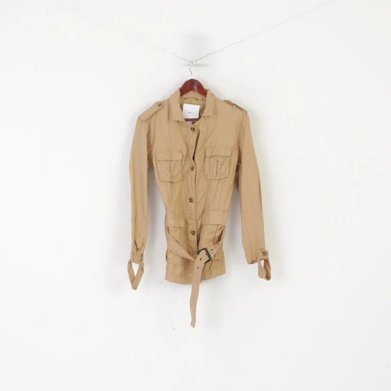 GANT Collection Women 42 16 M Jacket Camel 100% Linen Belted Lightweight Top