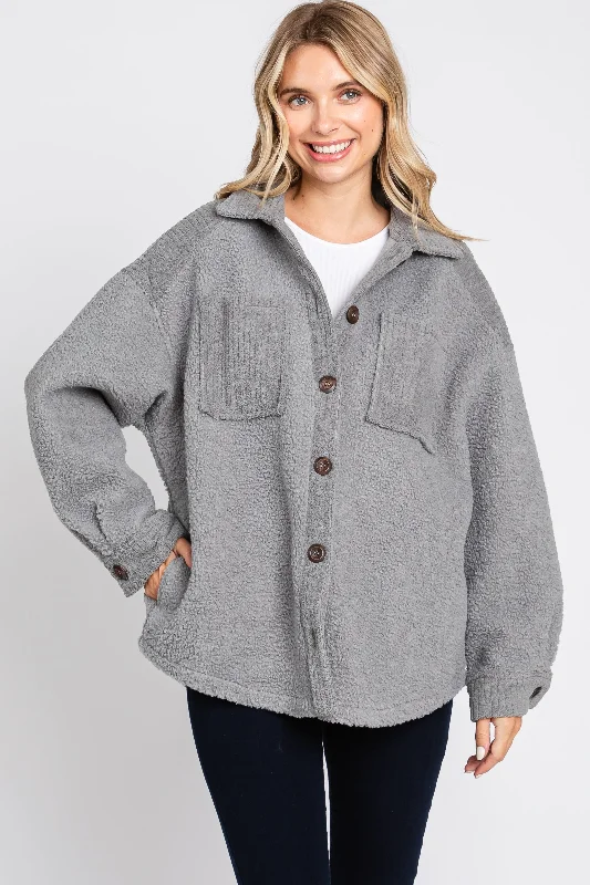 Grey Colorblock Fleece Shirt Jacket