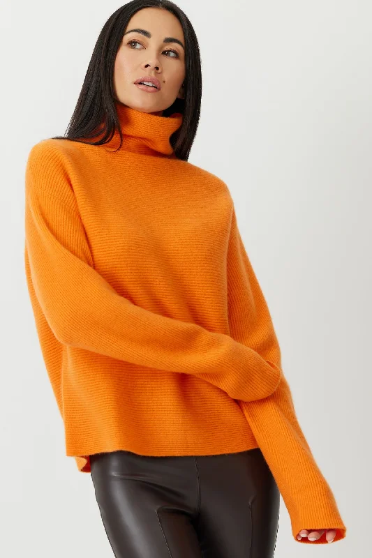 The Leland - Tangerine High Neck Cashmere Sweater