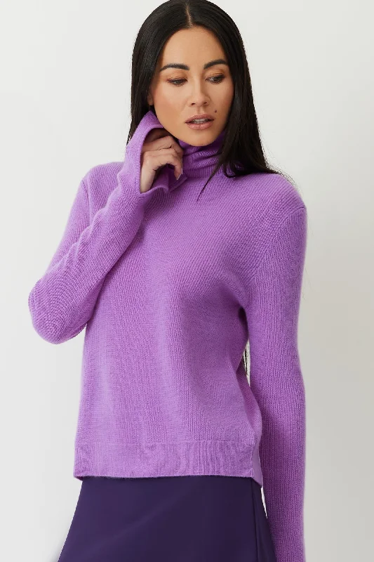 The Leslie - Violet Cashmere Turtle Neck Sweater