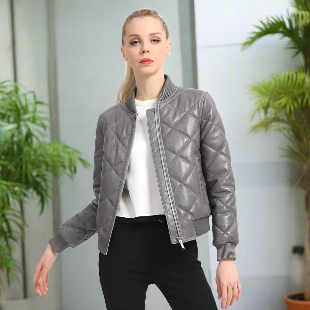 Women's Winter High Street Style Real Genuine Sheepskin Leather Jacket