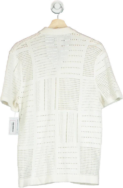 Abercrombie & Fitch White Open-Knit Button-Up Shirt S