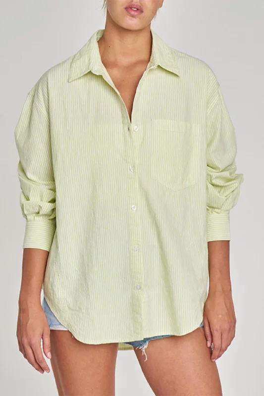 Boyfriend Button Up Shirt In Limeade Stripe