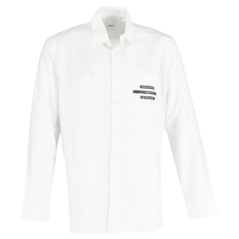 Burberry Logo Print Lone Sleeve Shirt in White Cotton