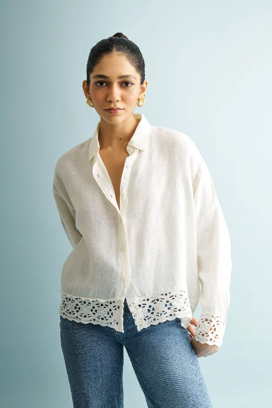 Button-down with Lace Shirt in Off-white