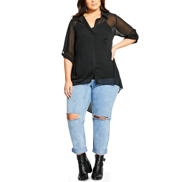 City Chic Women's Hi Lo Feels Shirt Black Size 18W