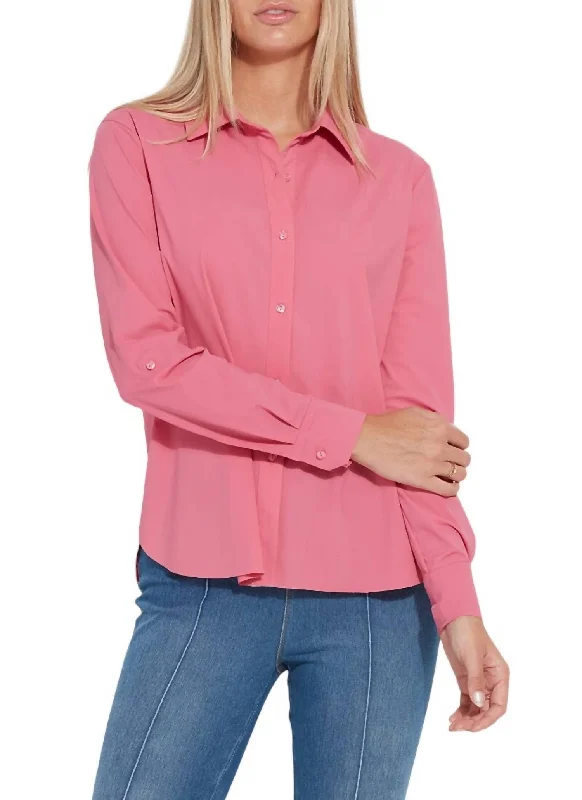 Connie Roll Tab Shirt In Coral Rose